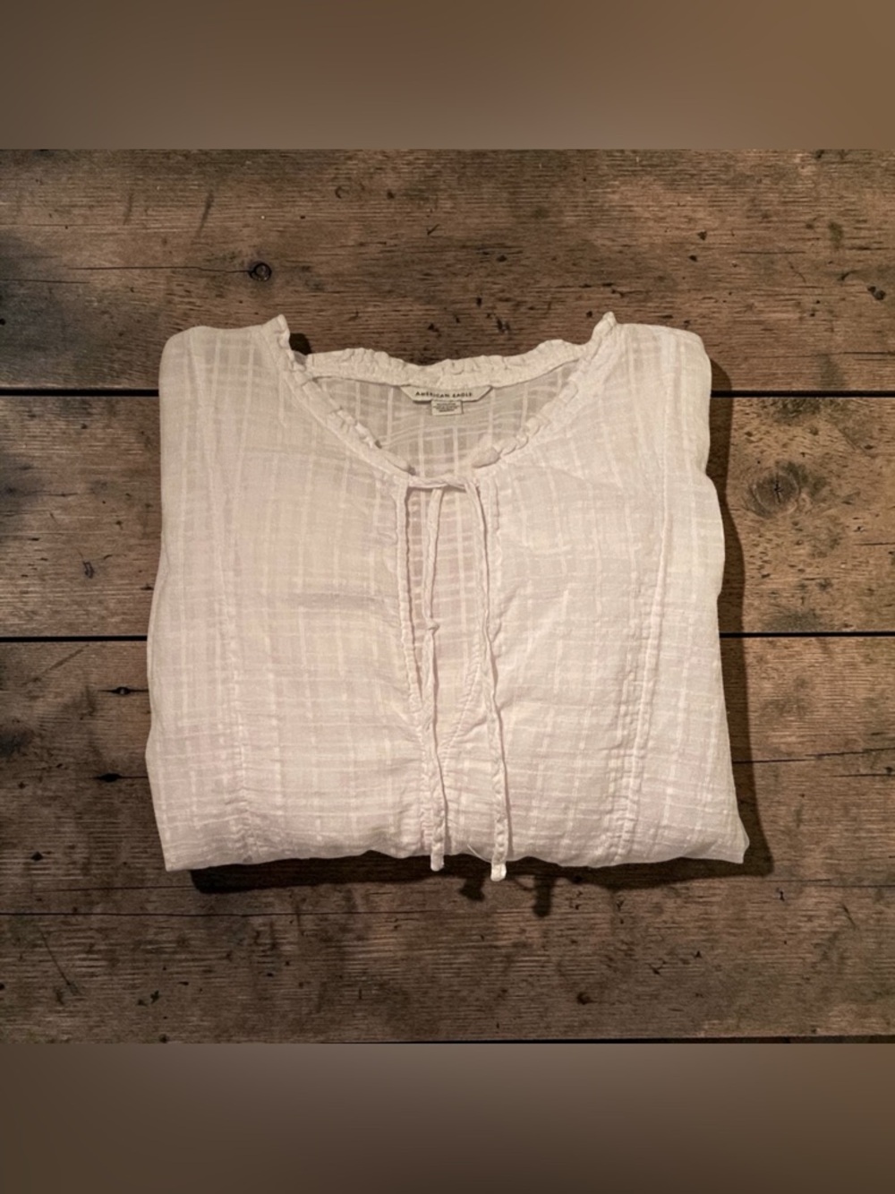 American Eagle Outfitters White Peasant Tie-Neck Blouse - Picture 6 of 9